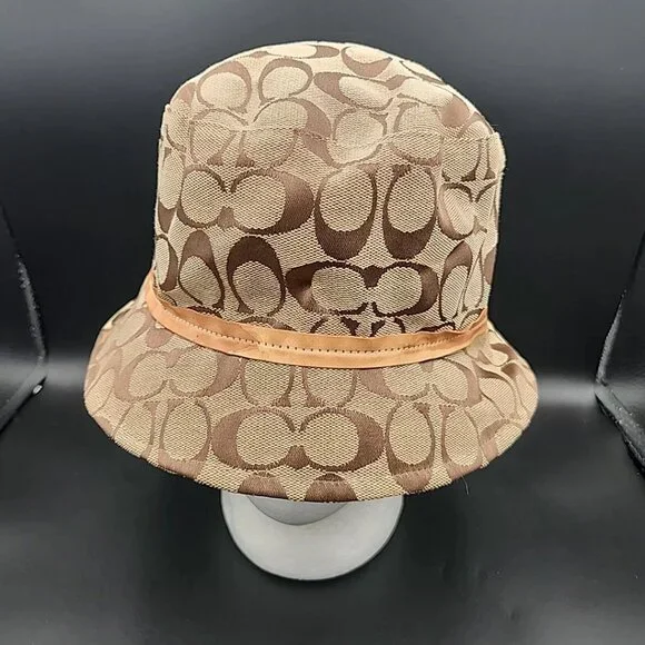 Vintage Y2K Coach Signature Monogram Bucket Hat Beige Tan Size M/L Small Marks - Picture 1 of 8